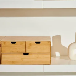 BAMBOO Armoire De Rangement 3 Tiroirs Naturel