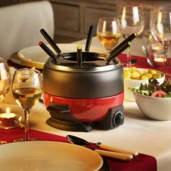 DINNER Set à Fondue 6 Fourchettes Noir, Rouge