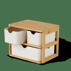 KONDO Organisateur 3 Tiroirs Blanc, Naturel