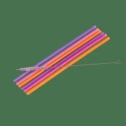 SLURP Paille Réutilisable Set De 6 Mélange De 3 Couleurs Orange, Mauve, Rose